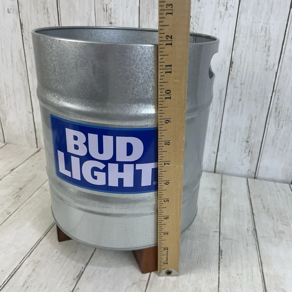 Bud Light Beer Ice Holder Metal Bucket Pony Keg W/ Wooden Stand - Rare!